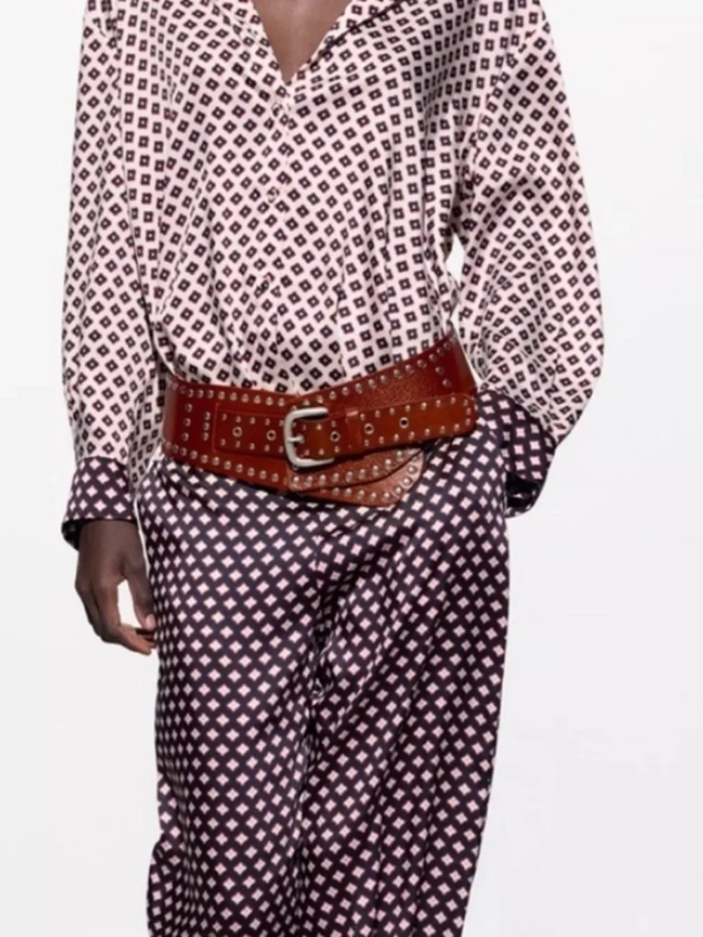 Zara NWT 100% leather red studded belt 1736/044
